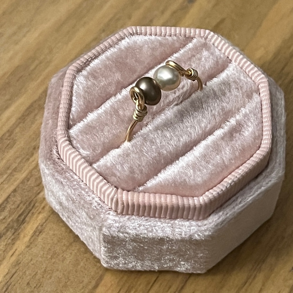 Genuine Purple and White Pearl Gold Wire wrapped Ring size 8 Handmade